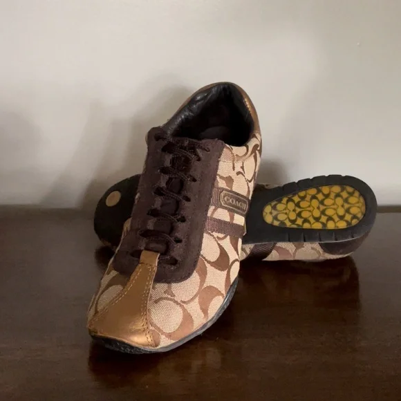 Coach leatherware sneakers leather suede brown tan gold logo - Picture 2 of 16